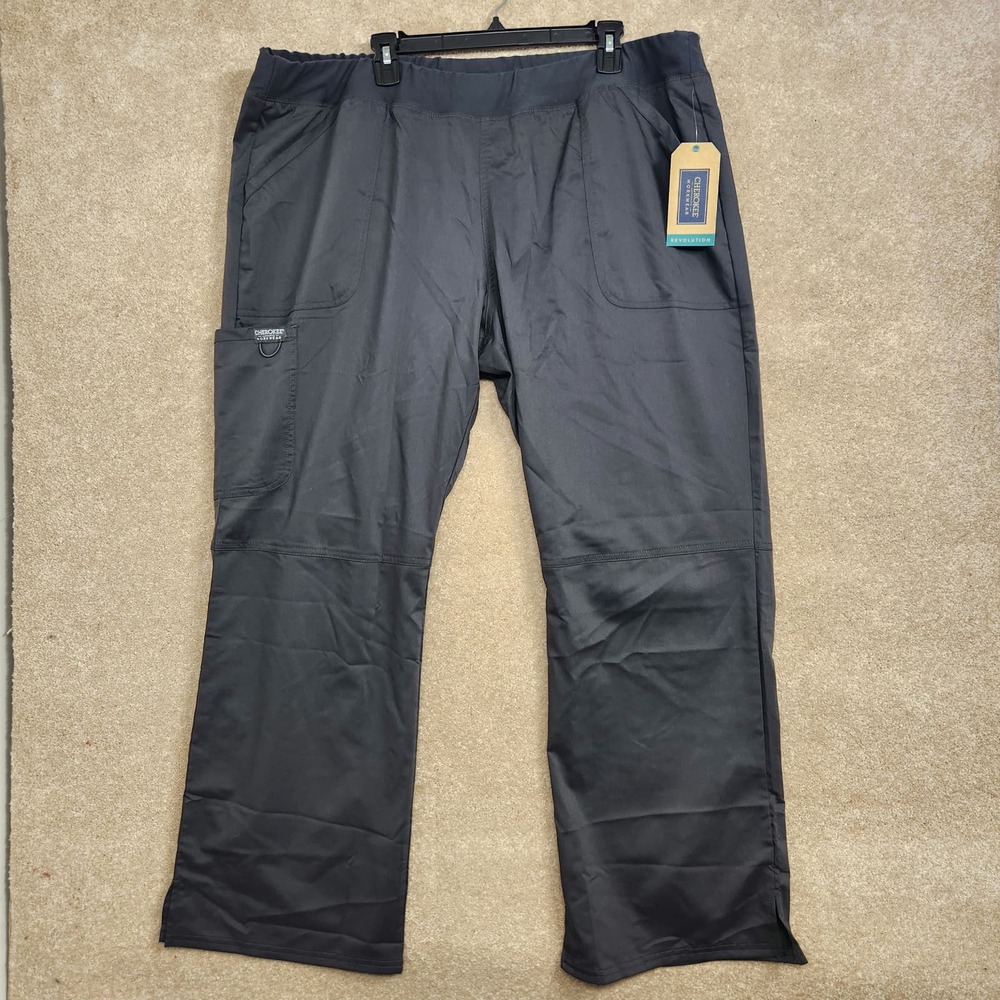 Cherokee Workwear Gray Elastic Waist Pull-On Cargo Scrub Pants Size 2XL NWT